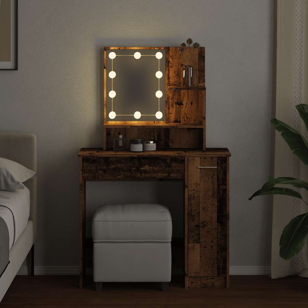 Sminkebord med LED gammelt tre 86,5x35x136 cm