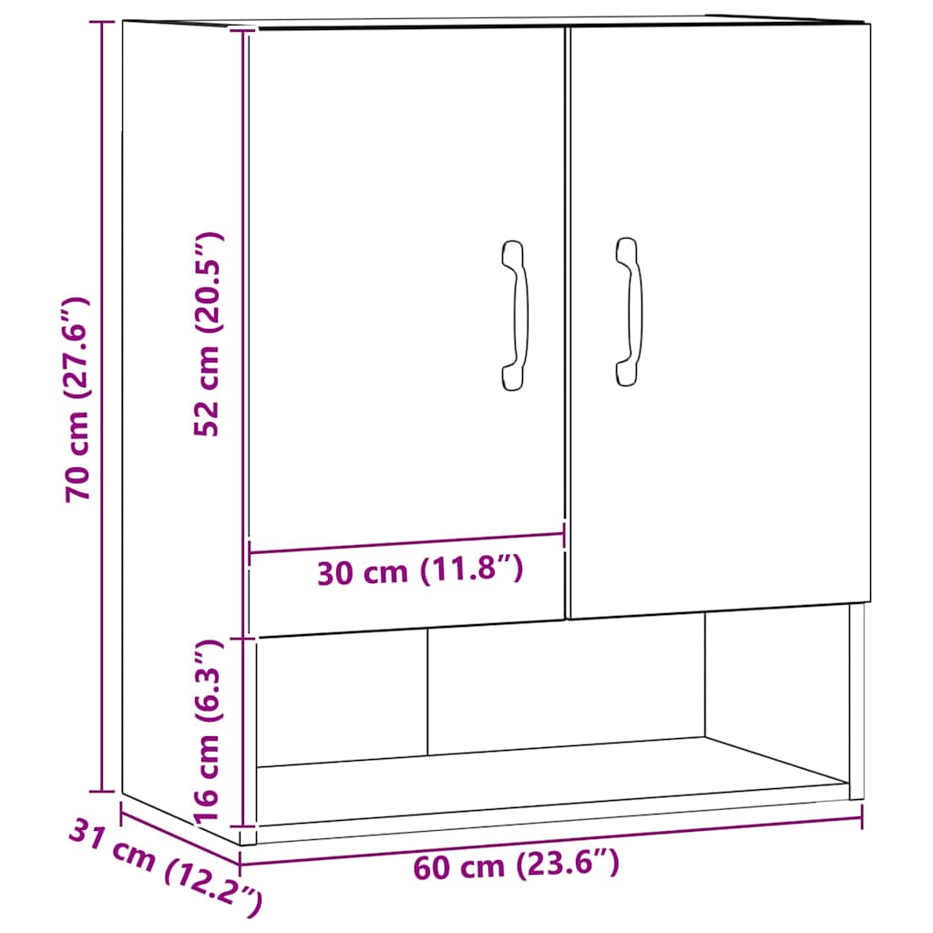 Veggskap artisan eik 60x31x70 cm konstruert tre