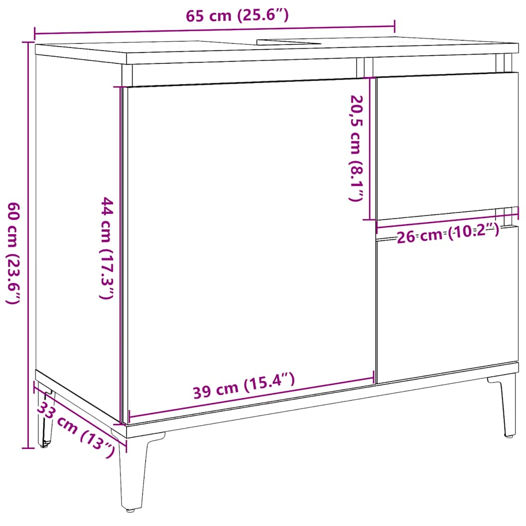 Servantskap gammelt tre 65x33x60 cm konstruert tre