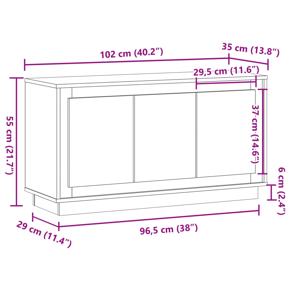 Skjenk gammelt tre 102x35x55 cm konstruert tre