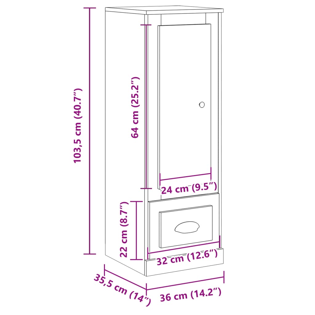 Highboard artisan eik 36x35,5x103,5 cm konstruert tre