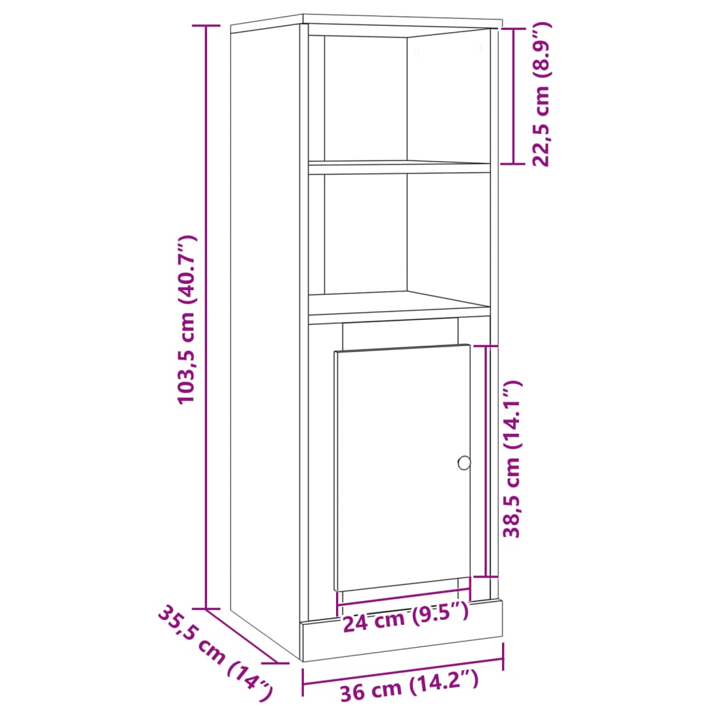 Highboard gammelt tre 36x35,5x103,5 cm konstruert tre