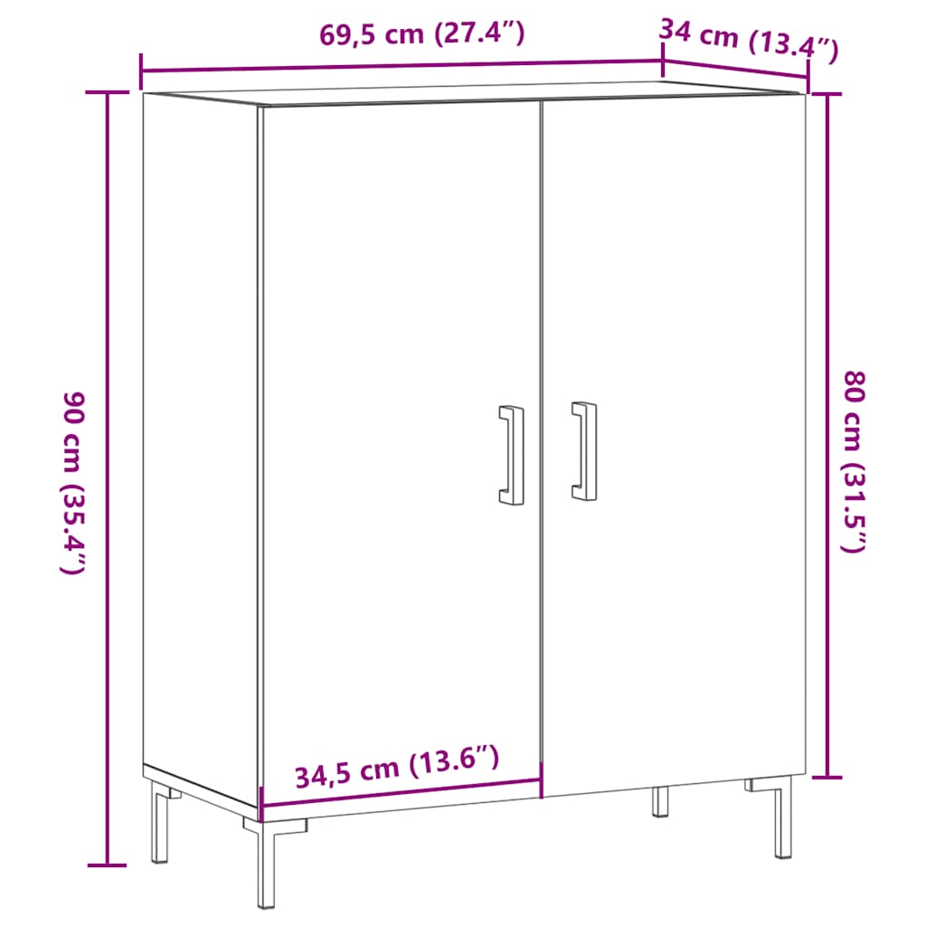 Skjenk gammelt tre 69,5x34x90 cm konstruert tre