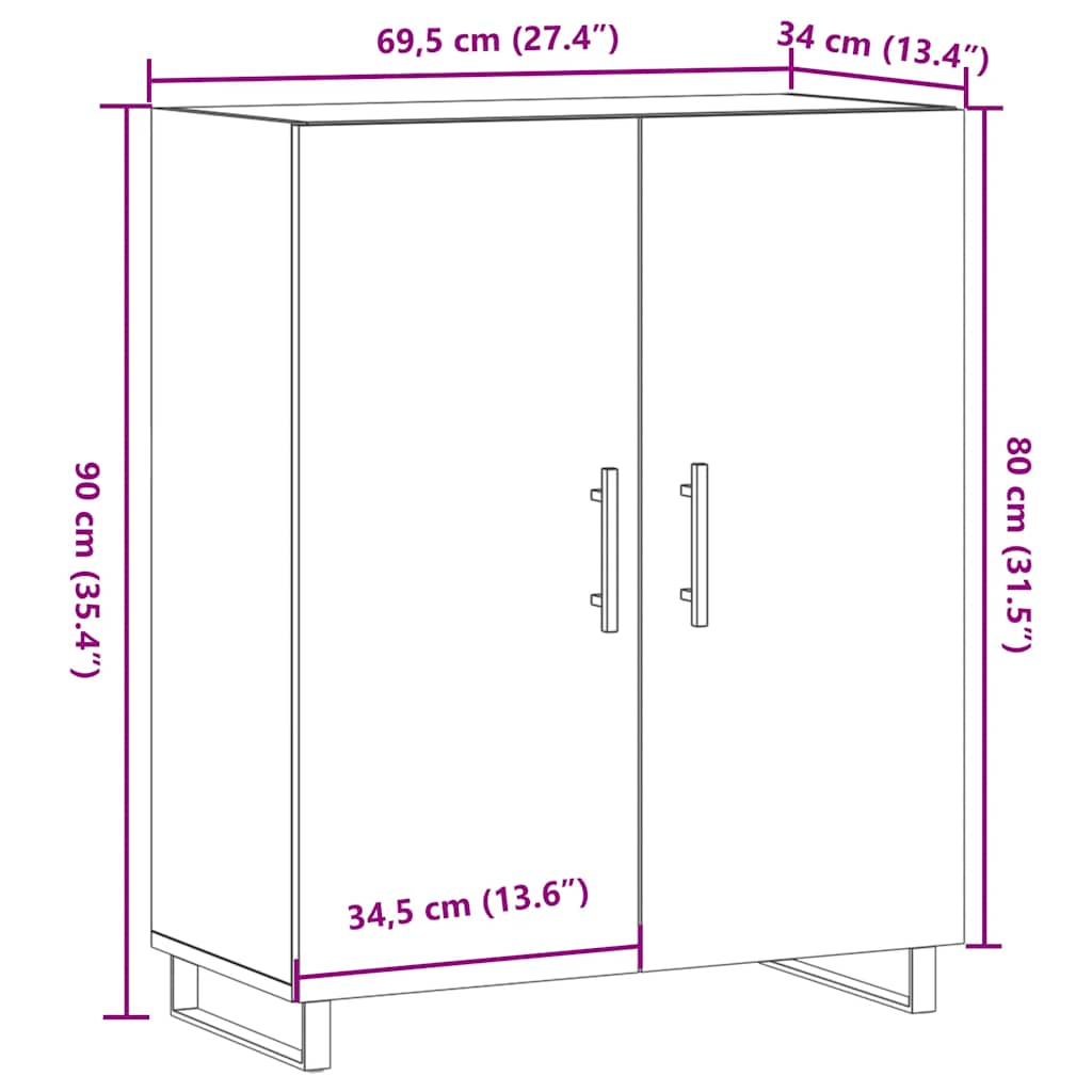 Skjenk artisan eik 69,5x34x90 cm konstruert tre