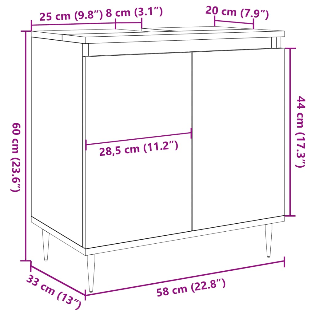 Baderomsskap betonggrå 58x33x60 cm konstruert tre