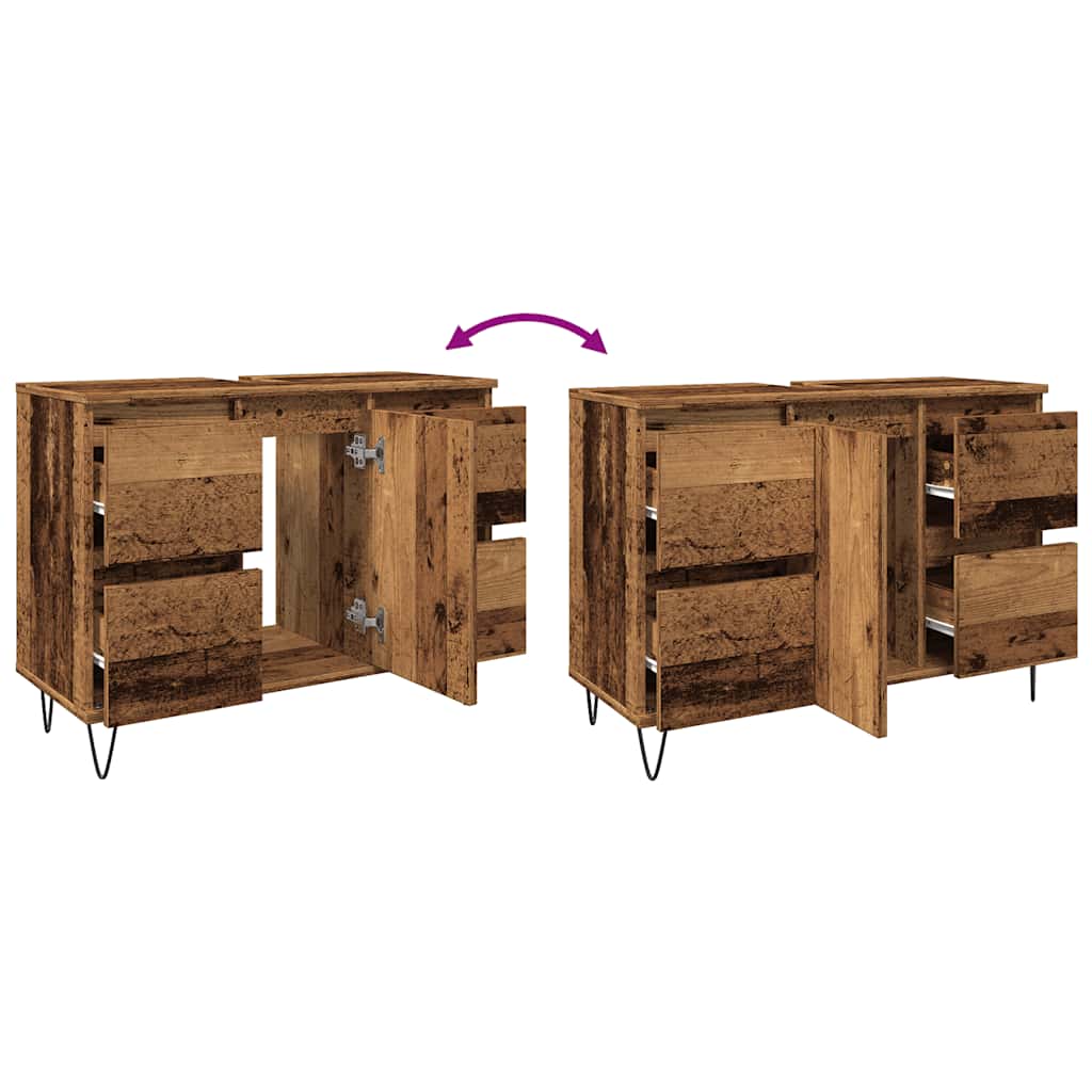Baderomsskap gammelt tre 80x33x60 cm konstruert tre