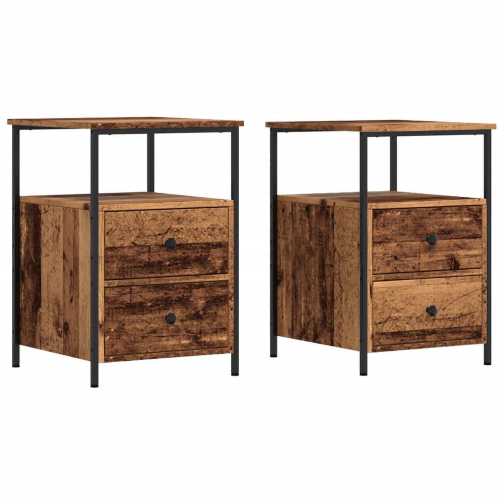 Nattbord 2 stk gammelt tre 34x35,5x50 cm konstruert tre