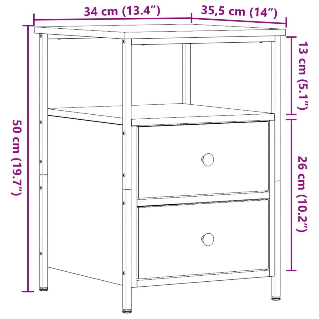 Nattbord 2 stk gammelt tre 34x35,5x50 cm konstruert tre