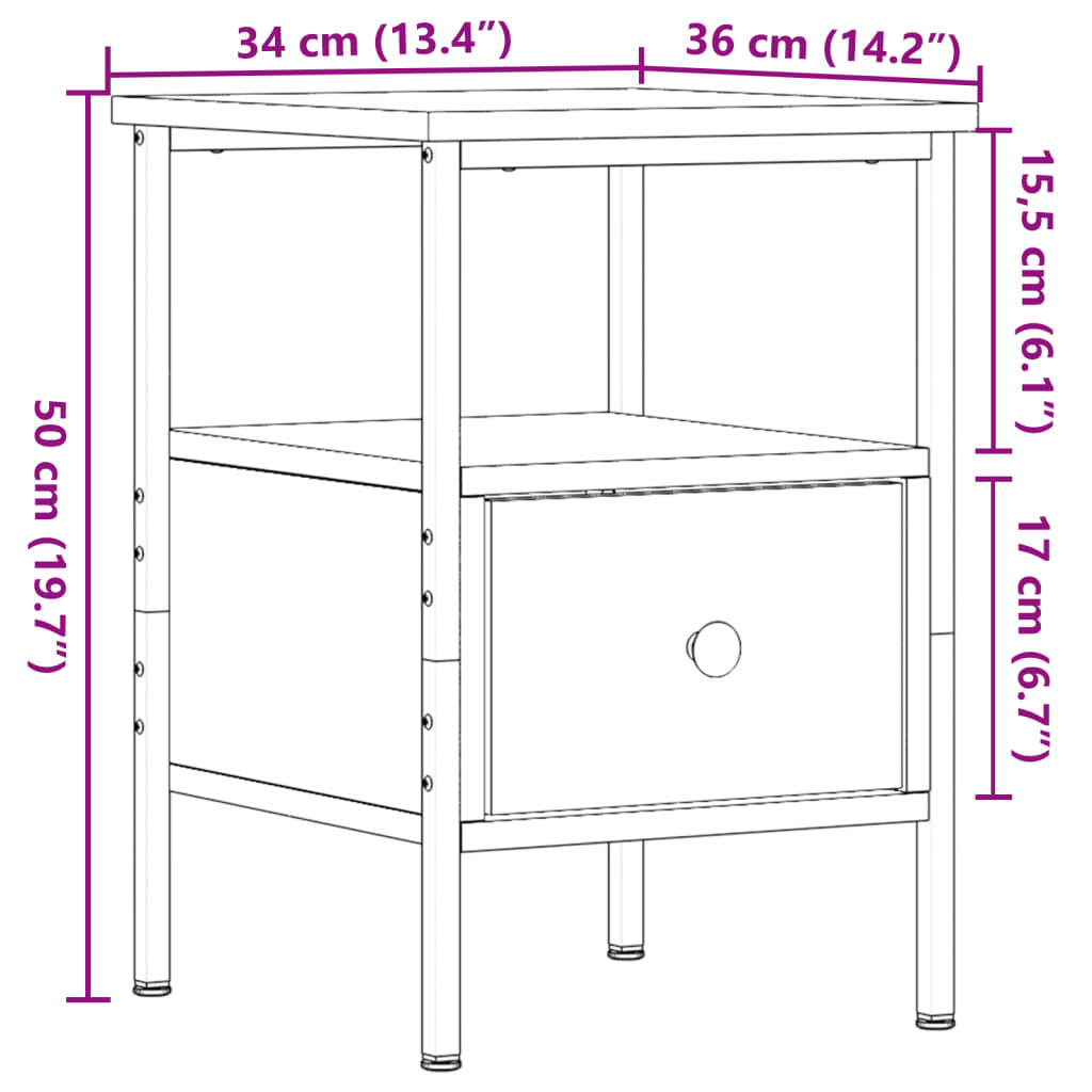 Nattbord gammelt tre 34x36x50 cm konstruert tre