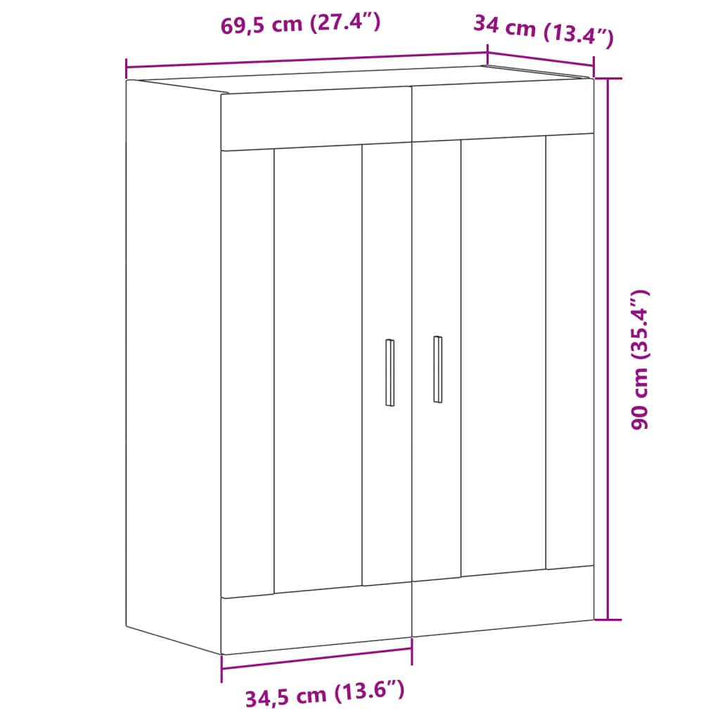 Veggmontert skap gammelt tre 69,5x34x90 cm konstruert tre