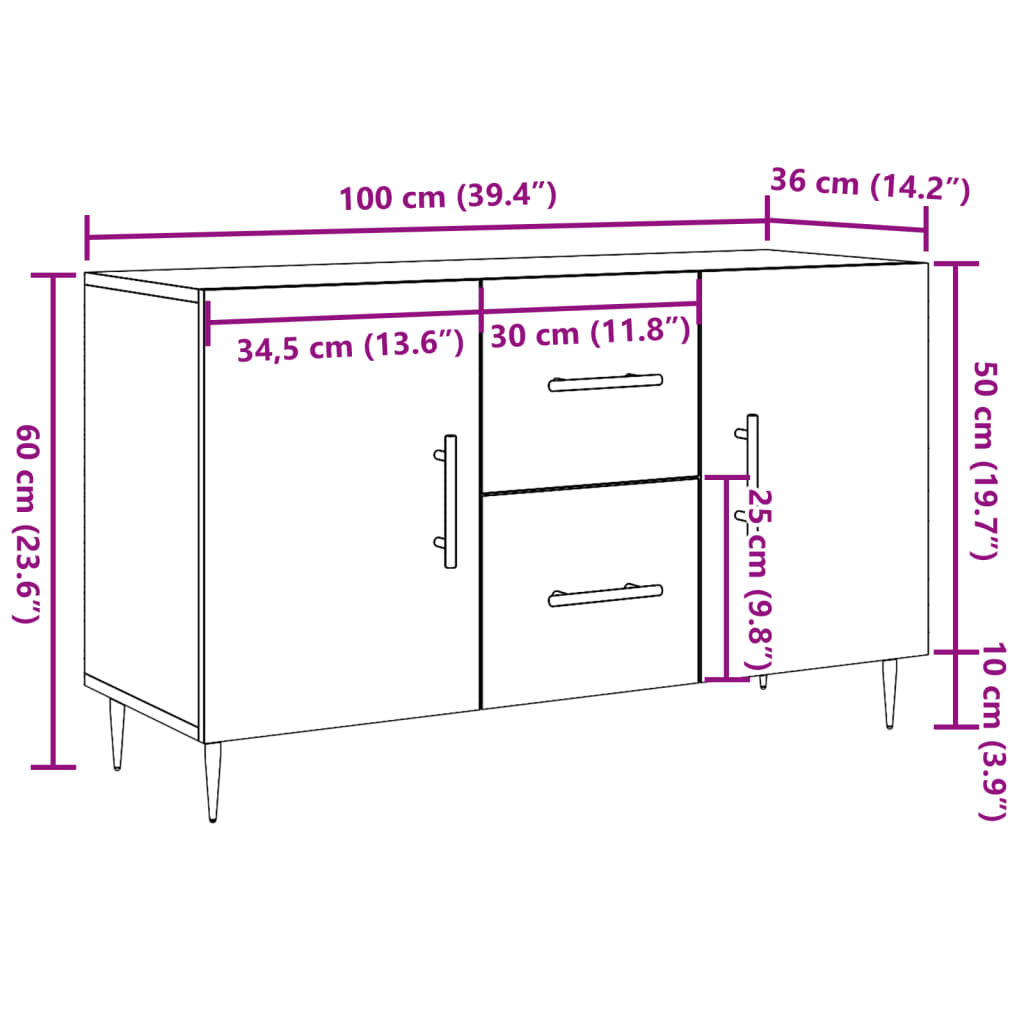 Skjenk gammelt tre 100x36x60 cm konstruert tre