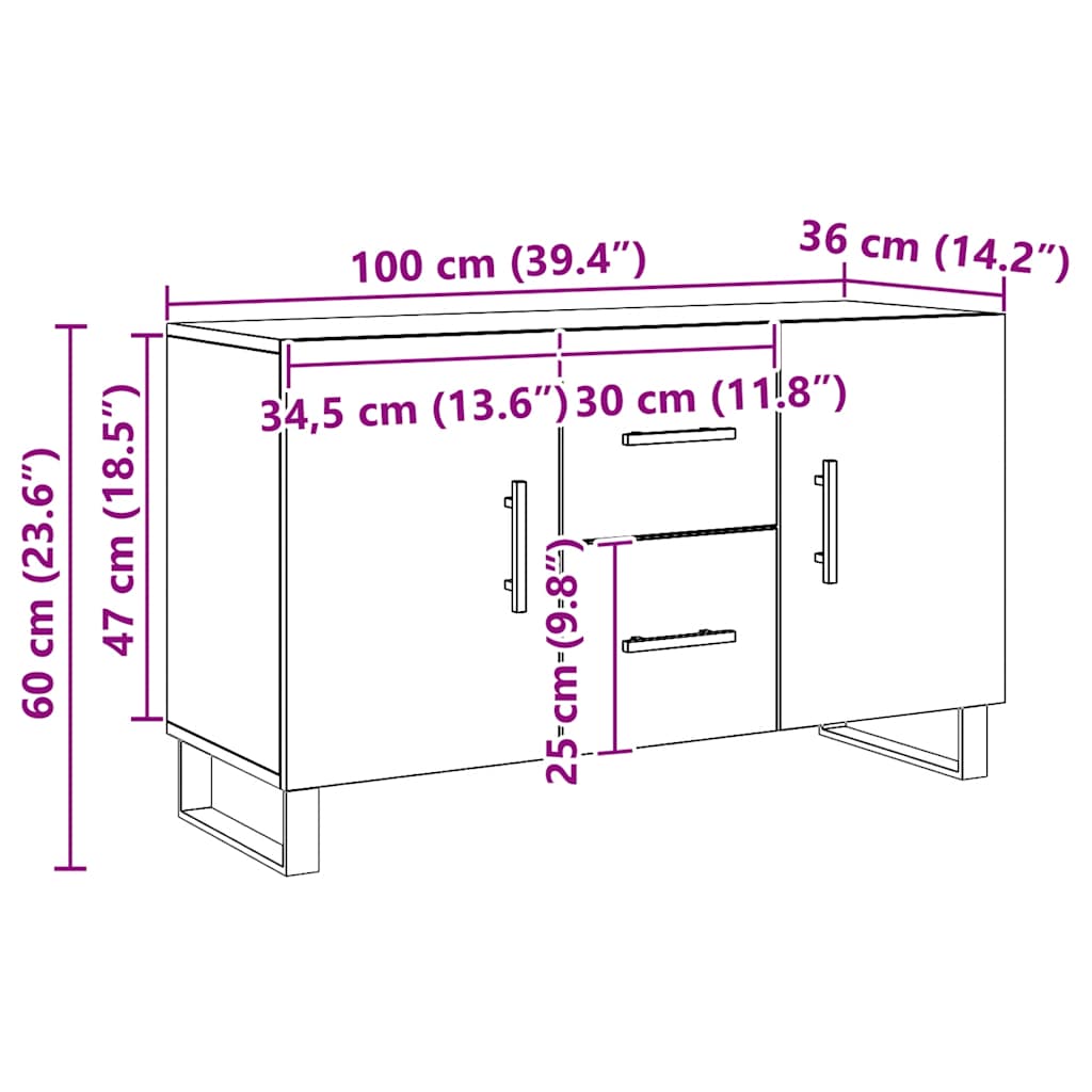 Skjenk artisan eik 100x36x60 cm konstruert tre