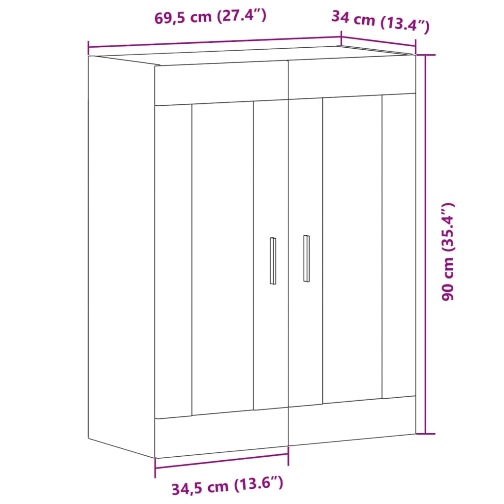 Veggmontert skap gammelt tre 69,5x34x90 cm