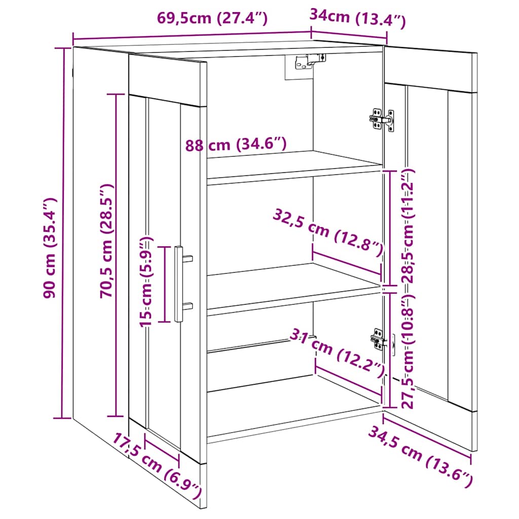 Skjenk gammelt tre 69,5x34x90 cm konstruert tre
