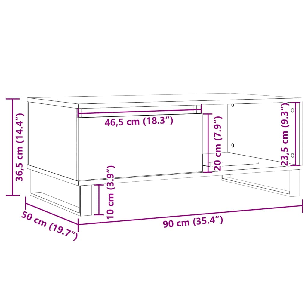 Salongbord gammelt tre 90x50x36,5 cm konstruert tre vidaXL