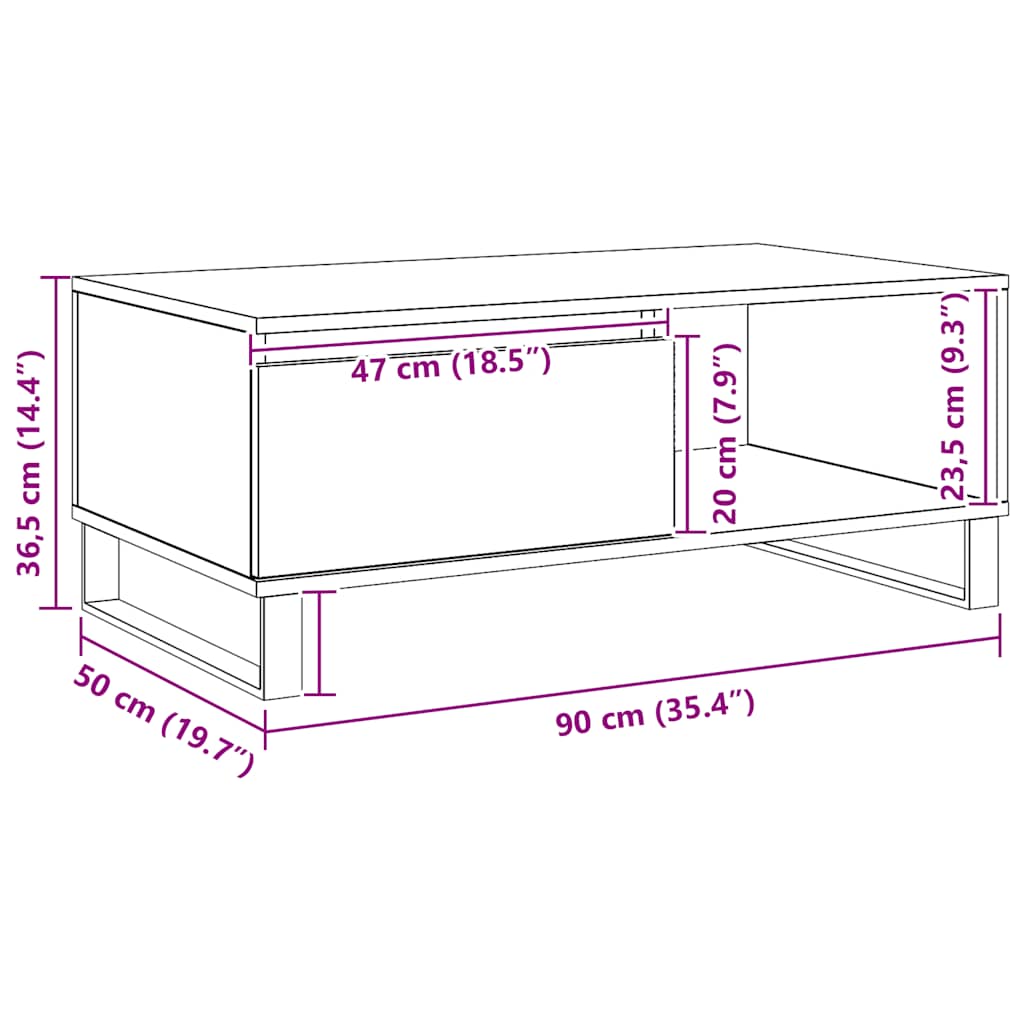 Salongbord artisan eik 90x50x36,5 cm konstruert tre
