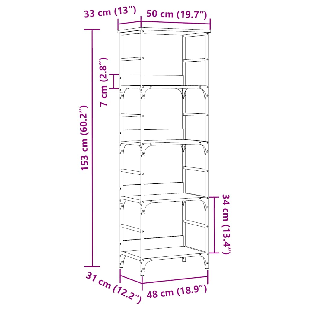Bokhylle gammelt tre 50x33x153 cm konstruert tre