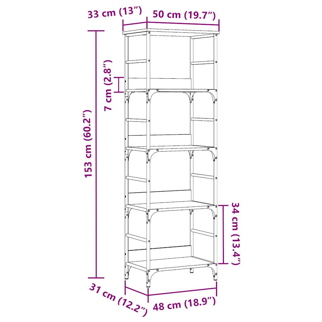 Bokhylle artisan eik 50x33x153 cm konstruert tre