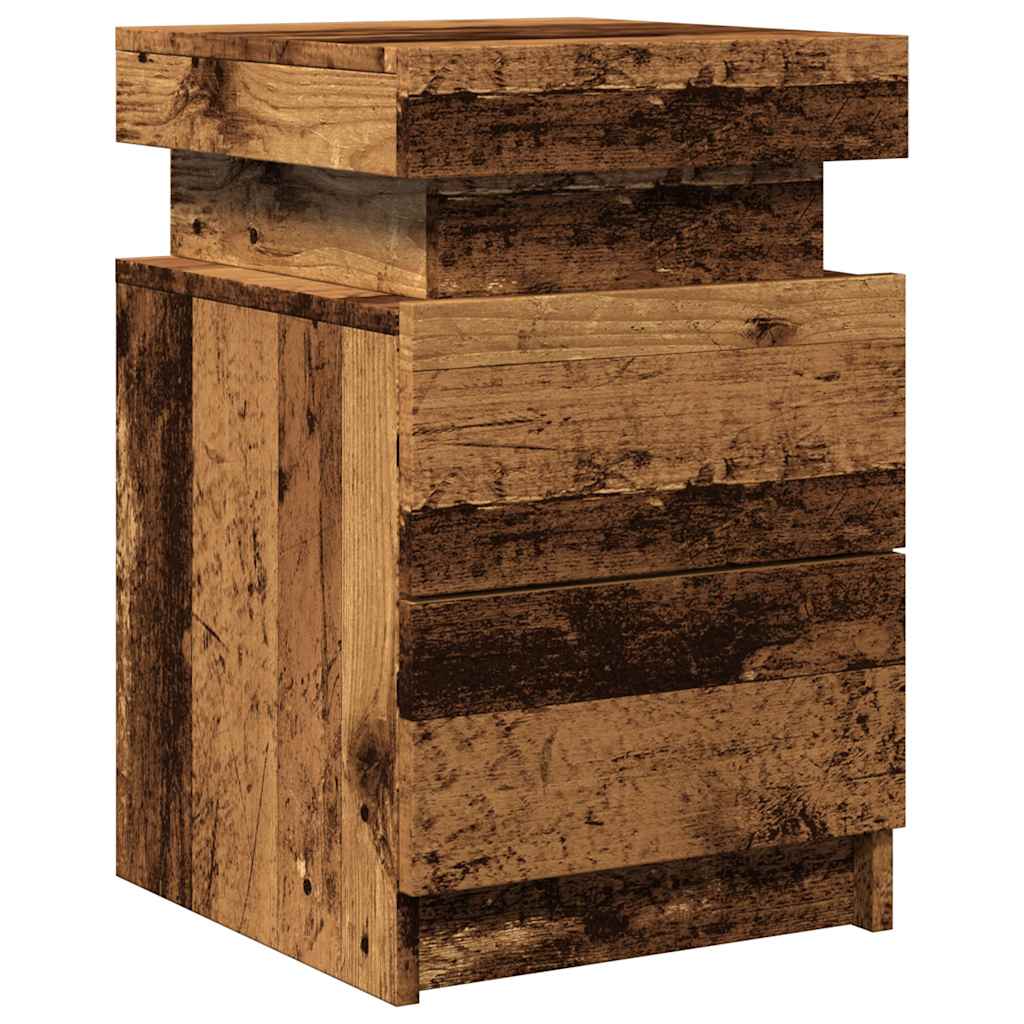 Nattbord med LED gammelt tre 35x39x55 cm konstruert tre