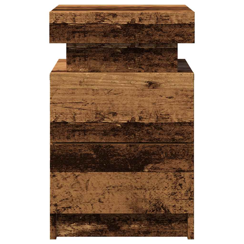 Nattbord med LED gammelt tre 35x39x55 cm konstruert tre