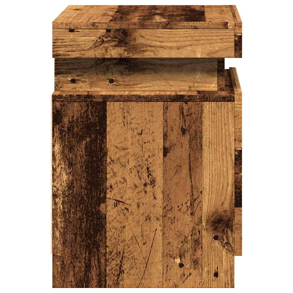 Nattbord med LED gammelt tre 35x39x55 cm konstruert tre