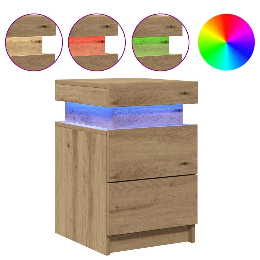 Nattbord 2 stk med LED artisan eik 35x39x55 cm konstruert tre