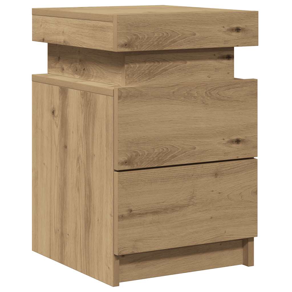 Nattbord 2 stk med LED artisan eik 35x39x55 cm konstruert tre