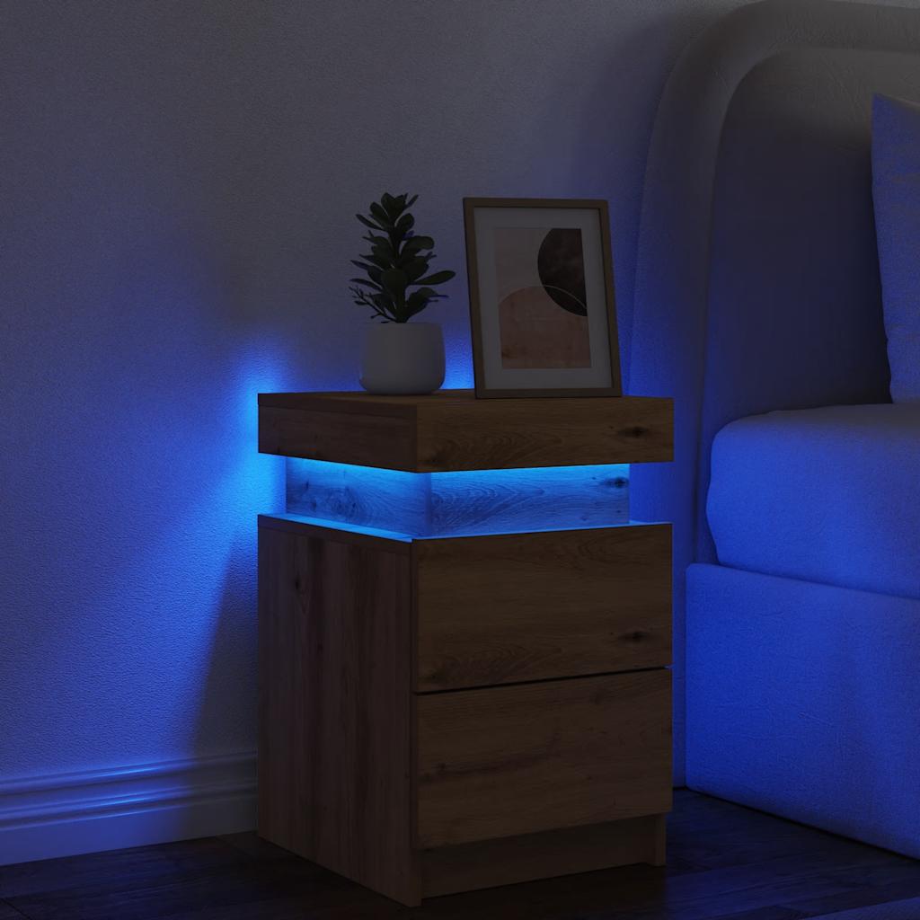 Nattbord 2 stk med LED artisan eik 35x39x55 cm konstruert tre