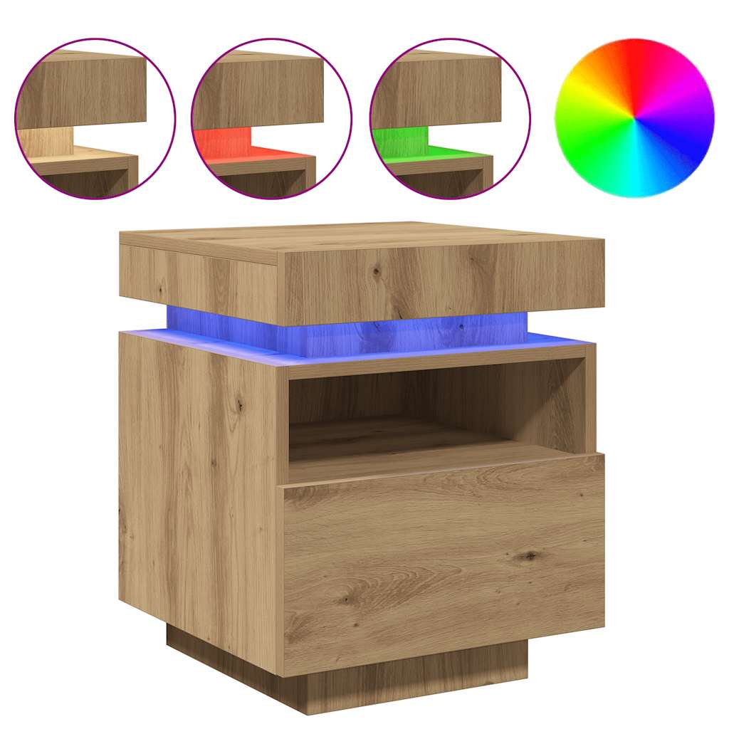 Nattbord med LED artisan eik 40x39x48,5 cm