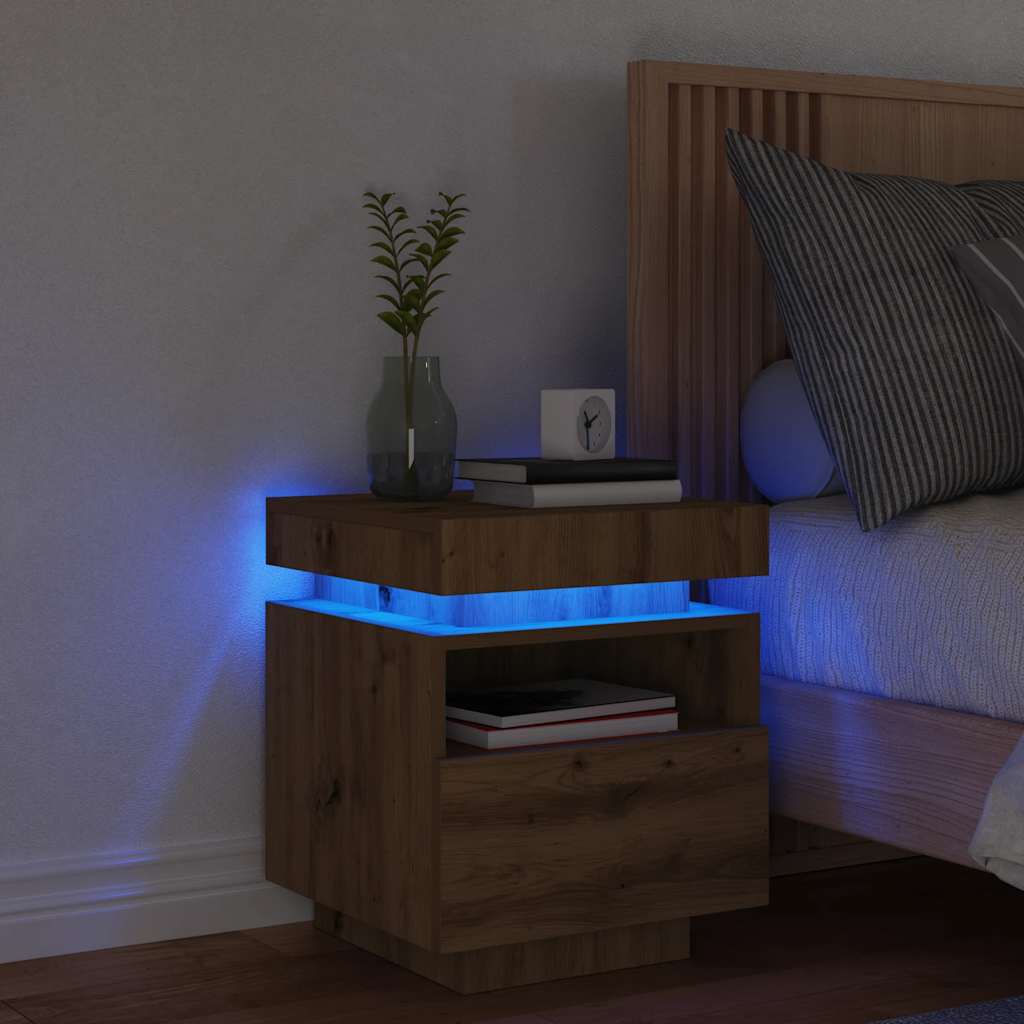 Nattbord med LED artisan eik 40x39x48,5 cm