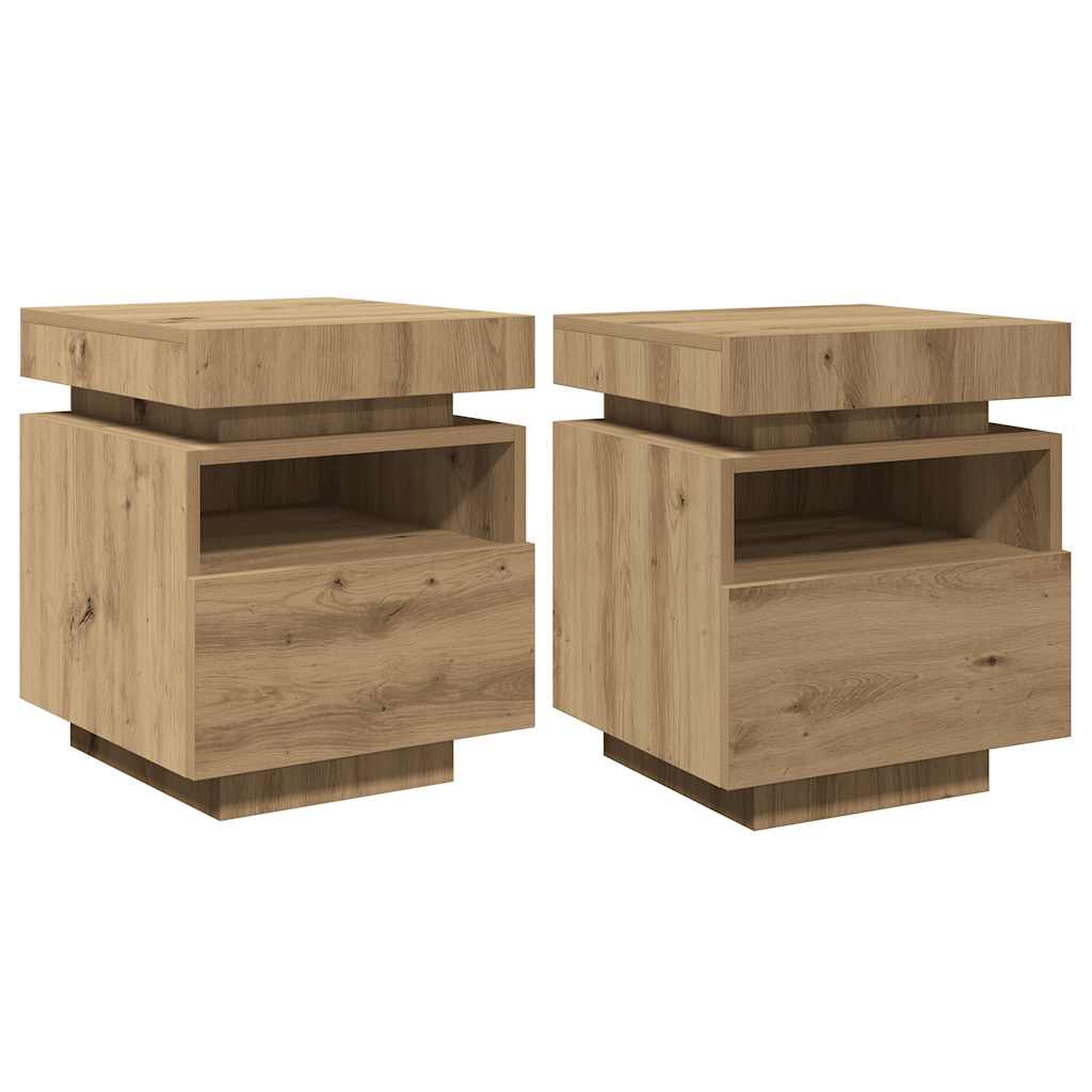 Nattbord med LED 2 stk artisan eik 40x39x48,5 cm