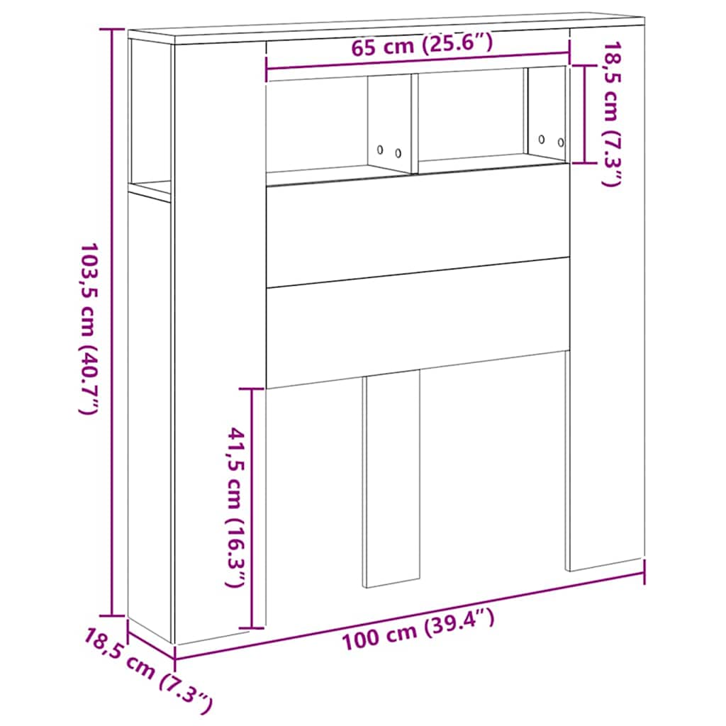 Sengegavl med LED artisan eik 100x18,5x103,5 cm konstruert tre
