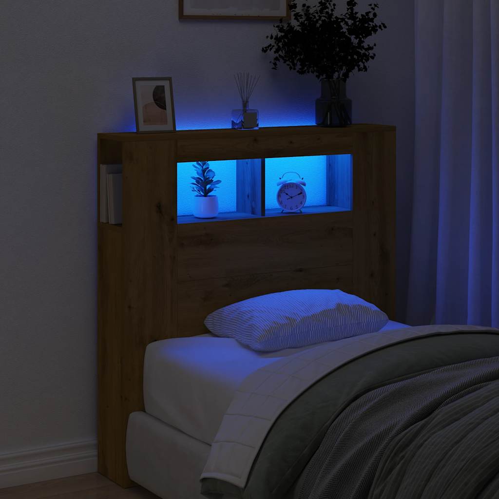 Sengegavl med LED artisan eik 100x18,5x103,5 cm konstruert tre
