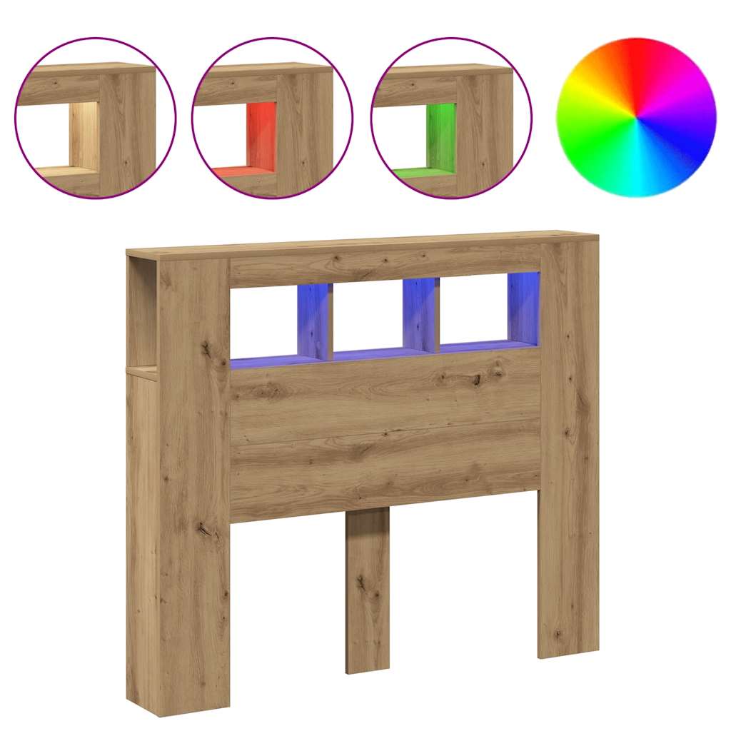 Sengegavl med LED artisan eik 120x18,5x103,5 cm konstruert tre