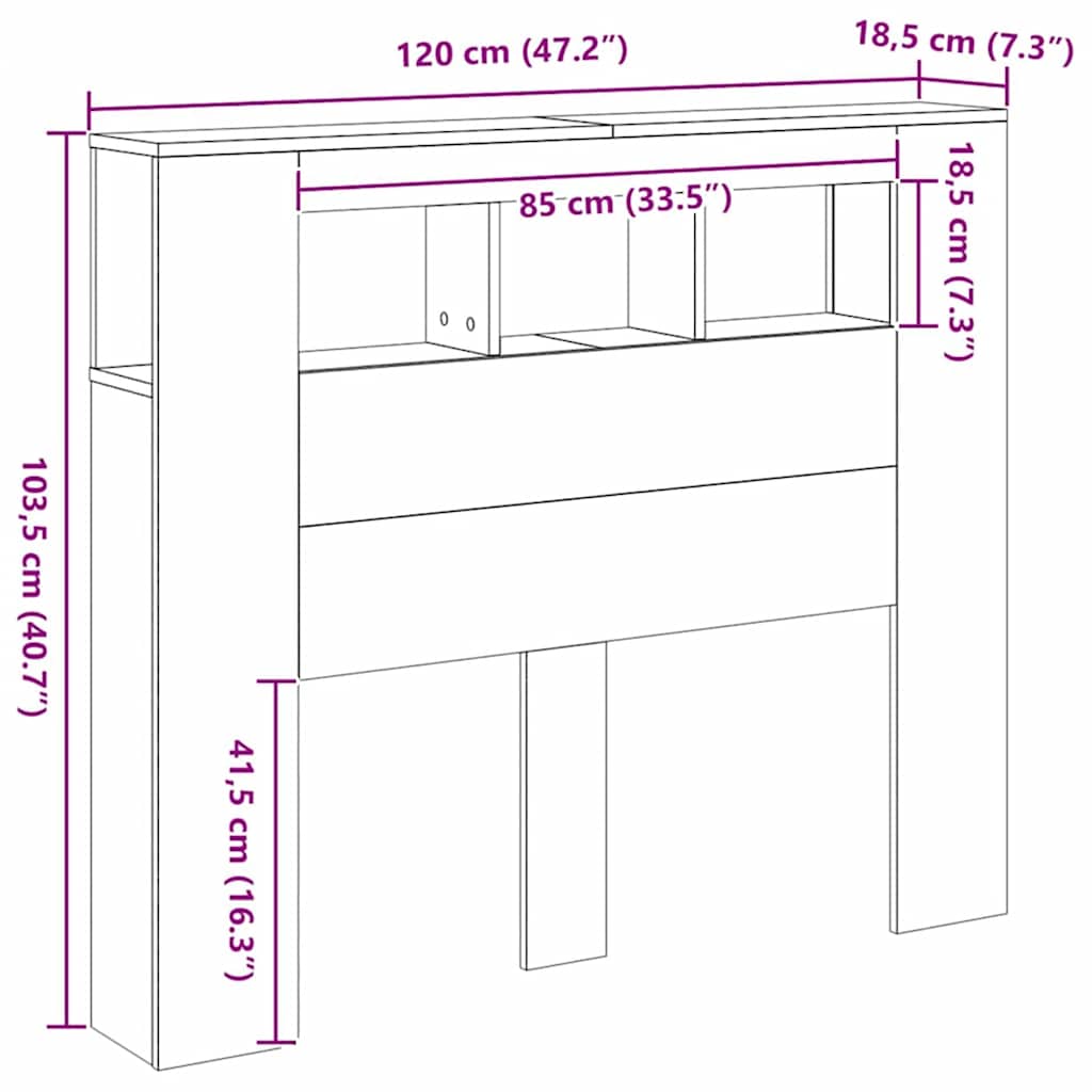 Sengegavl med LED artisan eik 120x18,5x103,5 cm konstruert tre
