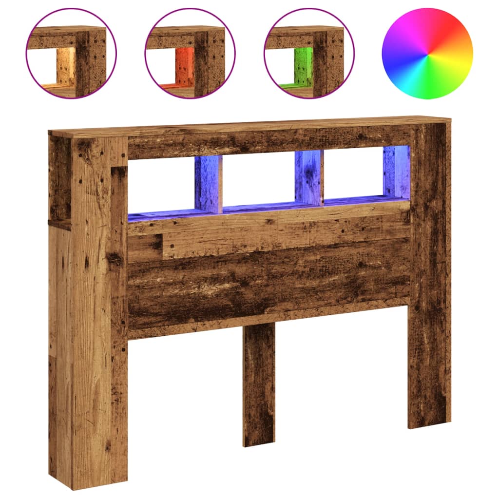Sengegavl med LED gammelt tre 140x18,5x103,5 cm konstruert tre