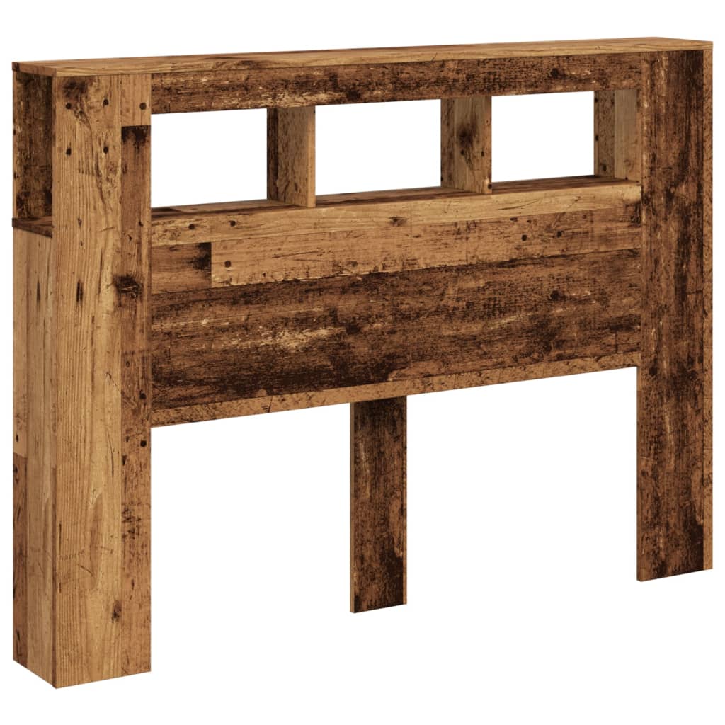 Sengegavl med LED gammelt tre 140x18,5x103,5 cm konstruert tre
