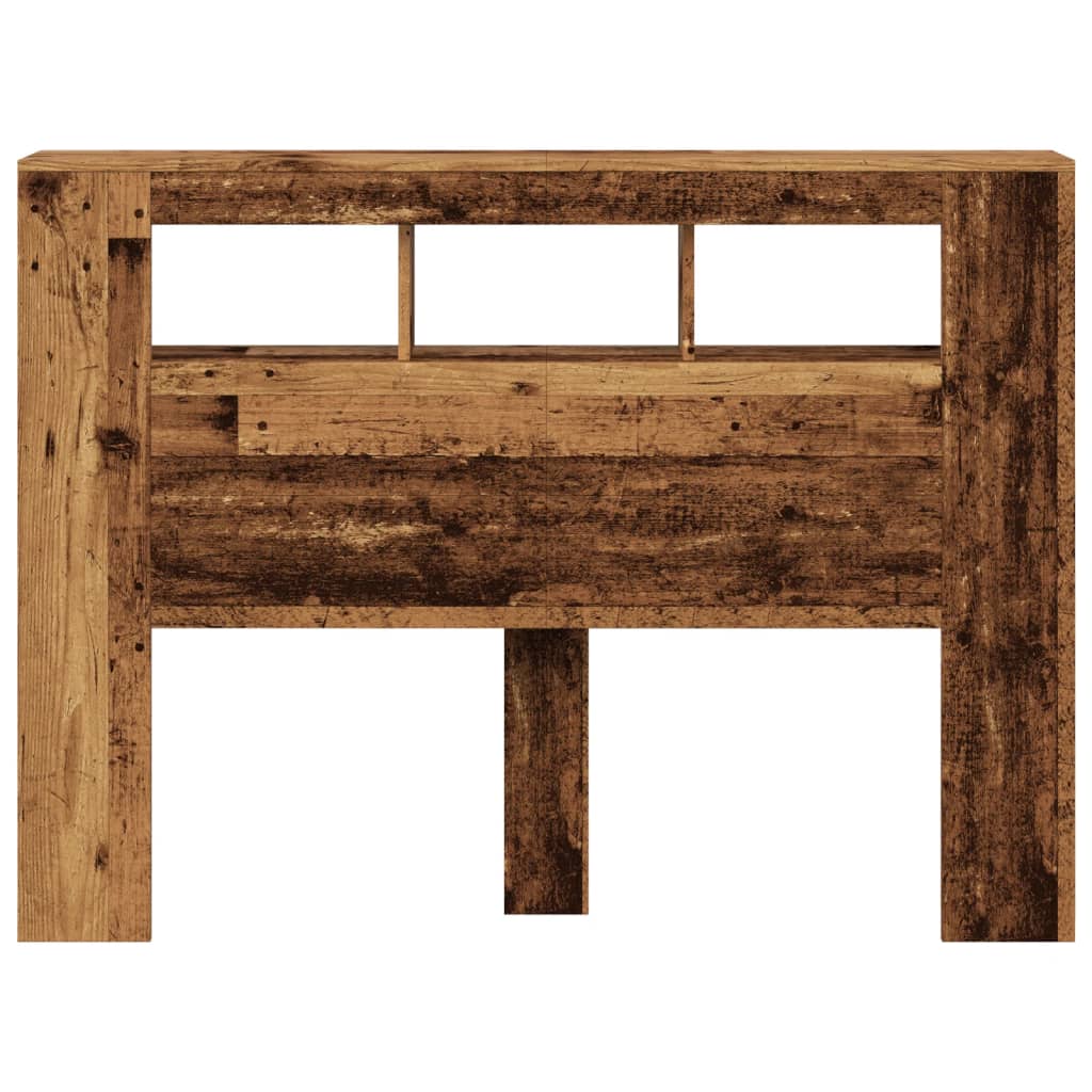 Sengegavl med LED gammelt tre 140x18,5x103,5 cm konstruert tre