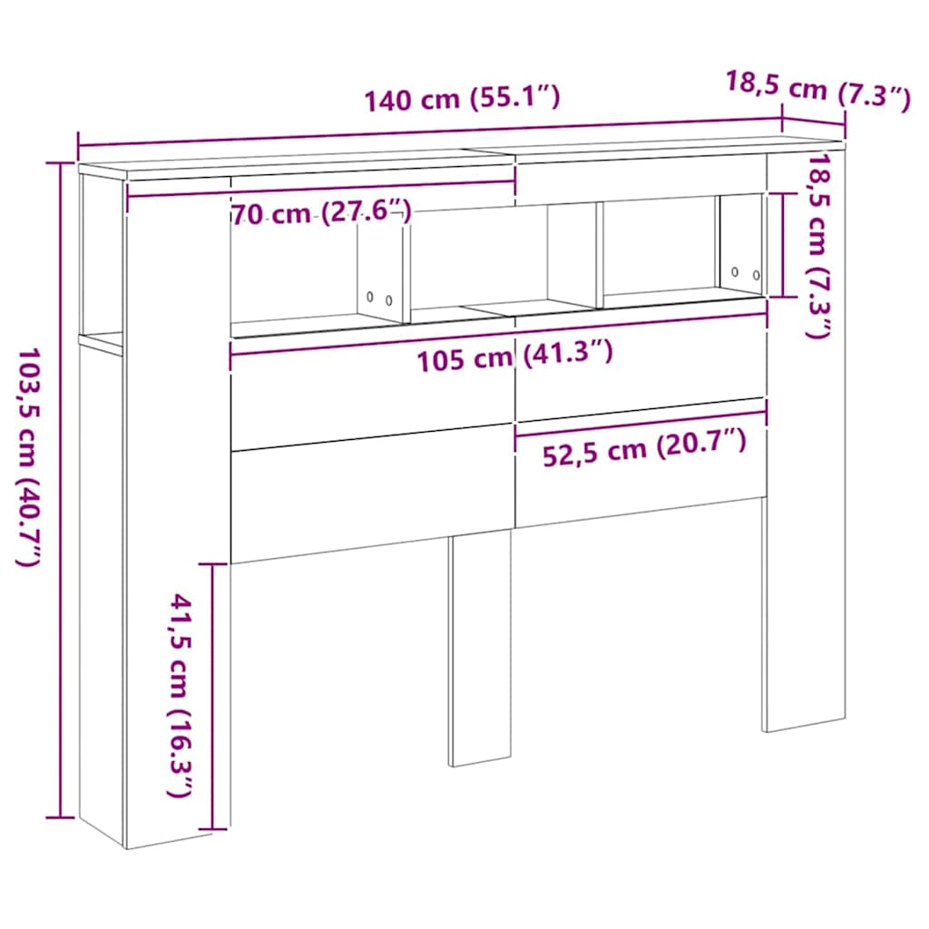 Sengegavl med LED artisan eik 140x18,5x103,5 cm konstruert tre