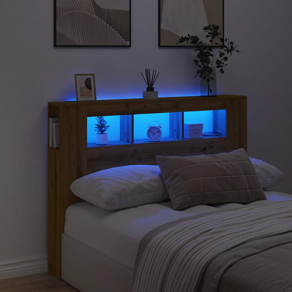 Sengegavl med LED artisan eik 140x18,5x103,5 cm konstruert tre