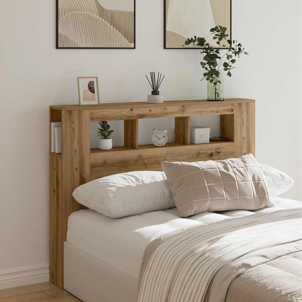 Sengegavl med LED artisan eik 140x18,5x103,5 cm konstruert tre