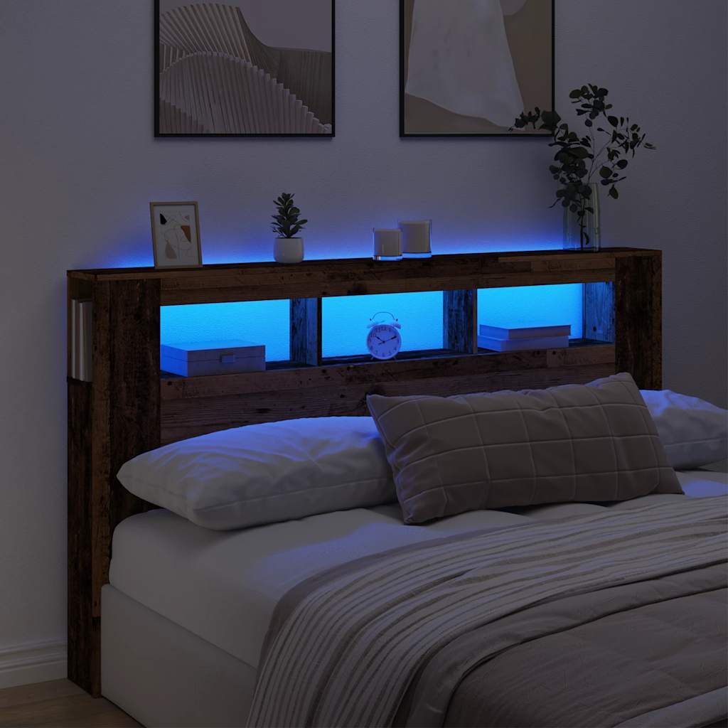 Sengegavl med LED gammelt tre 180x18,5x103,5 cm konstruert tre