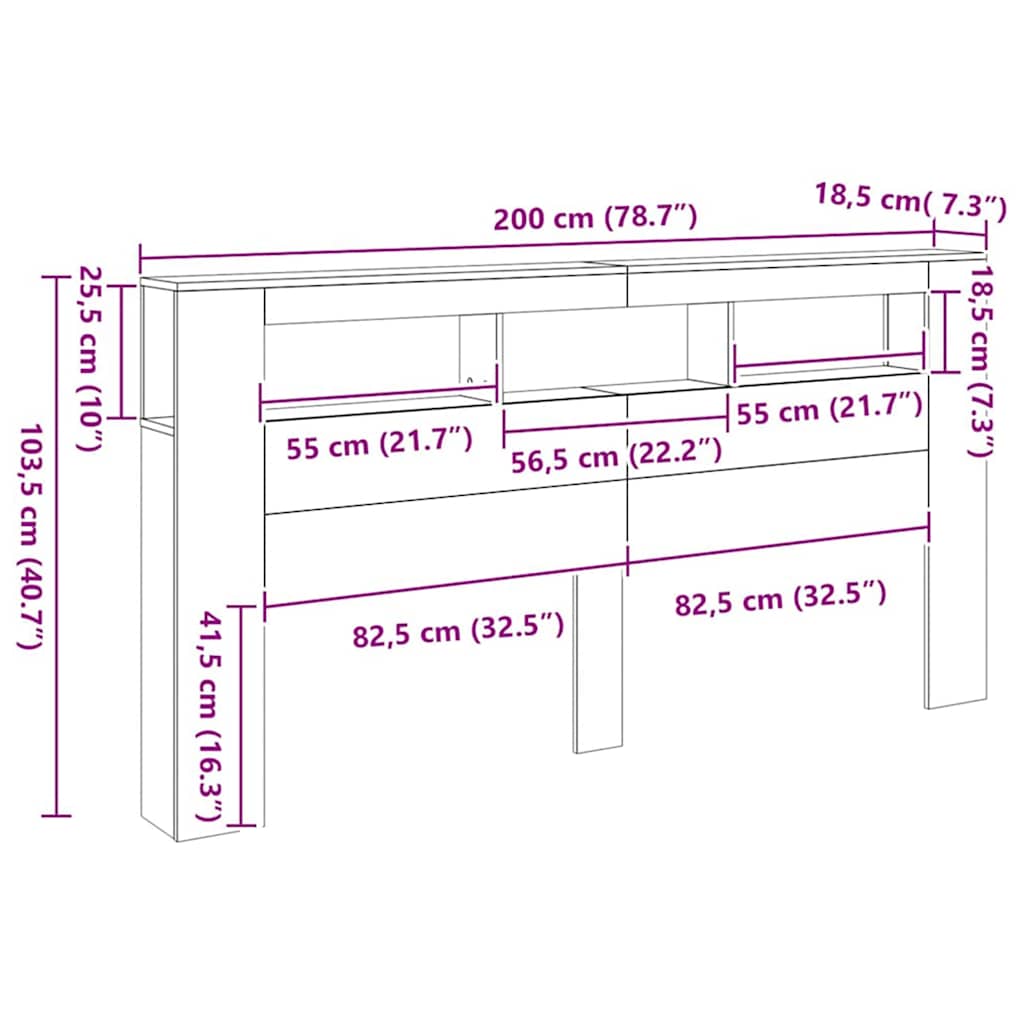 Sengegavl med LED artisan eik 200x18,5x103,5 cm konstruert tre