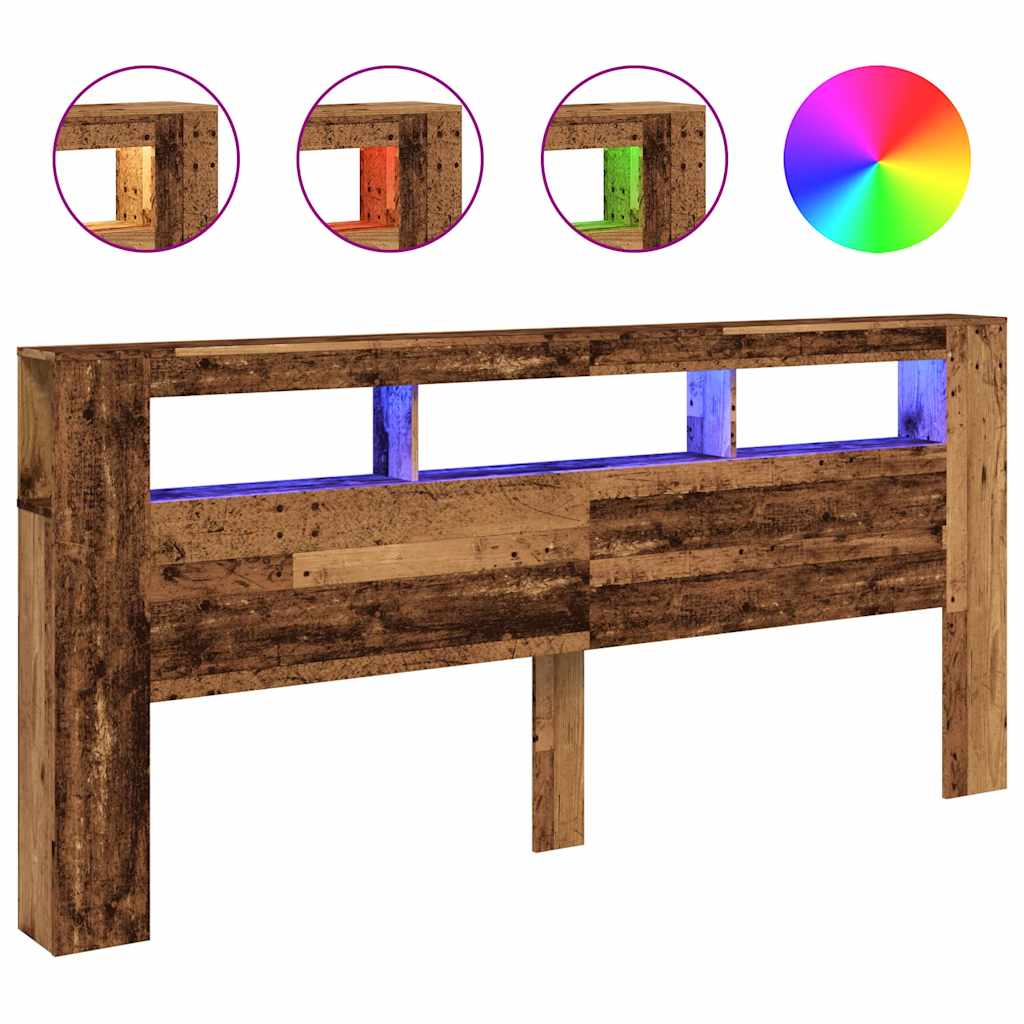 Sengegavl med LED gammelt tre 220x18,5x103,5 cm konstruert tre