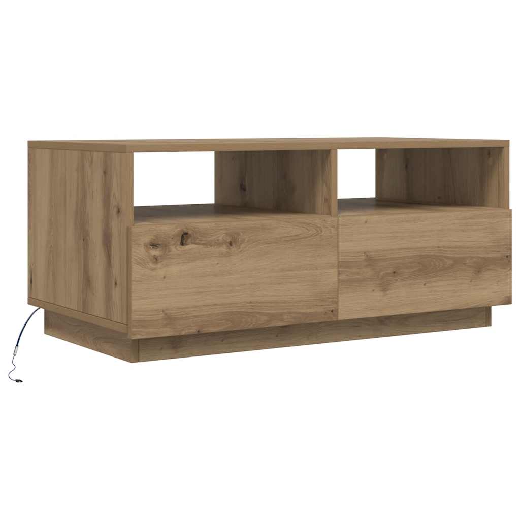 Salongbord med LED-lys artisan eik 90x49x40 cm