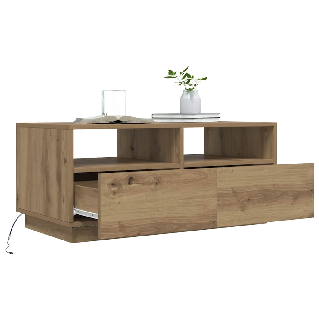 Salongbord med LED-lys artisan eik 90x49x40 cm