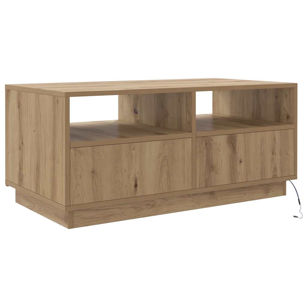 Salongbord med LED-lys artisan eik 90x49x40 cm