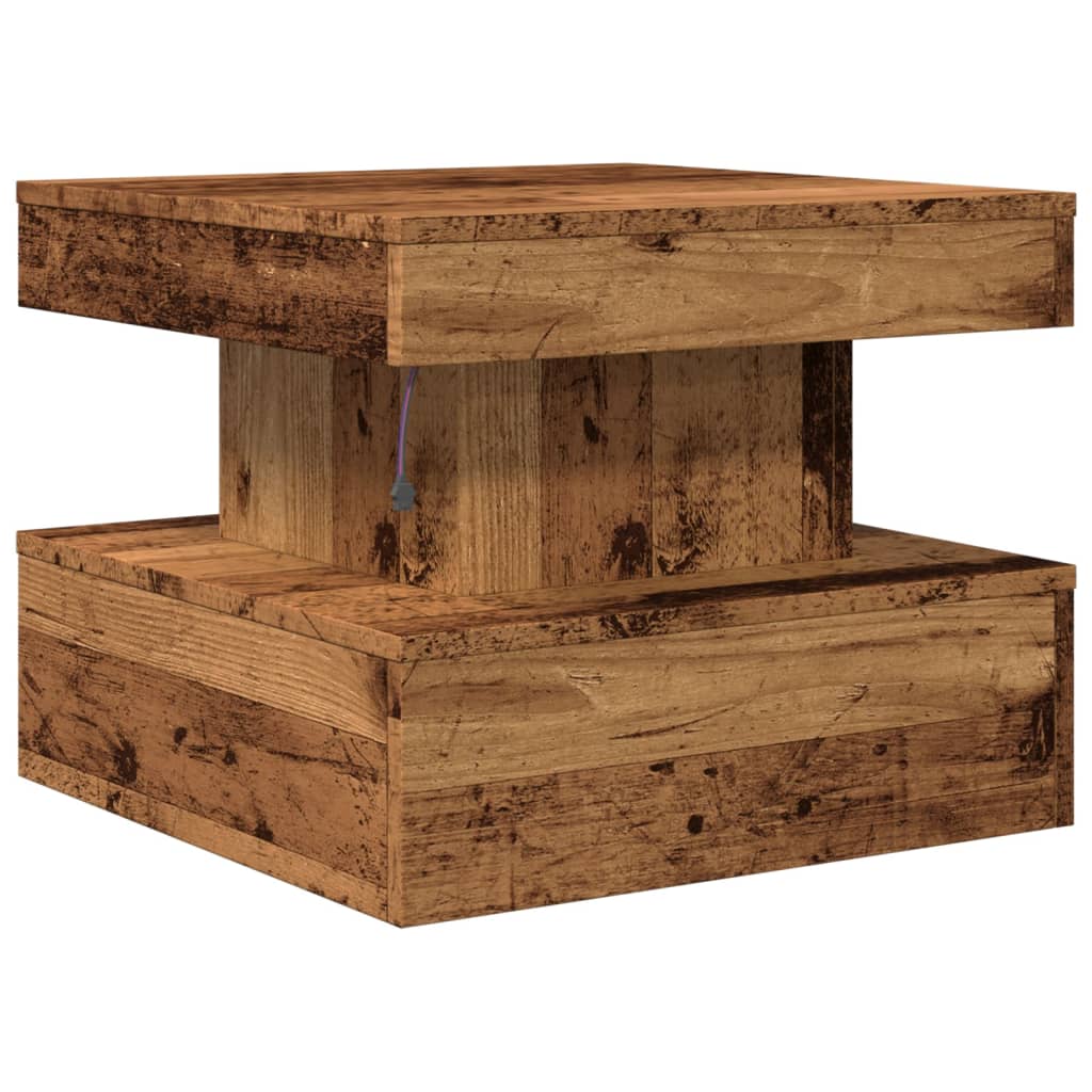 Salongbord med LED-lys gammelt tre 50x50x40 cm