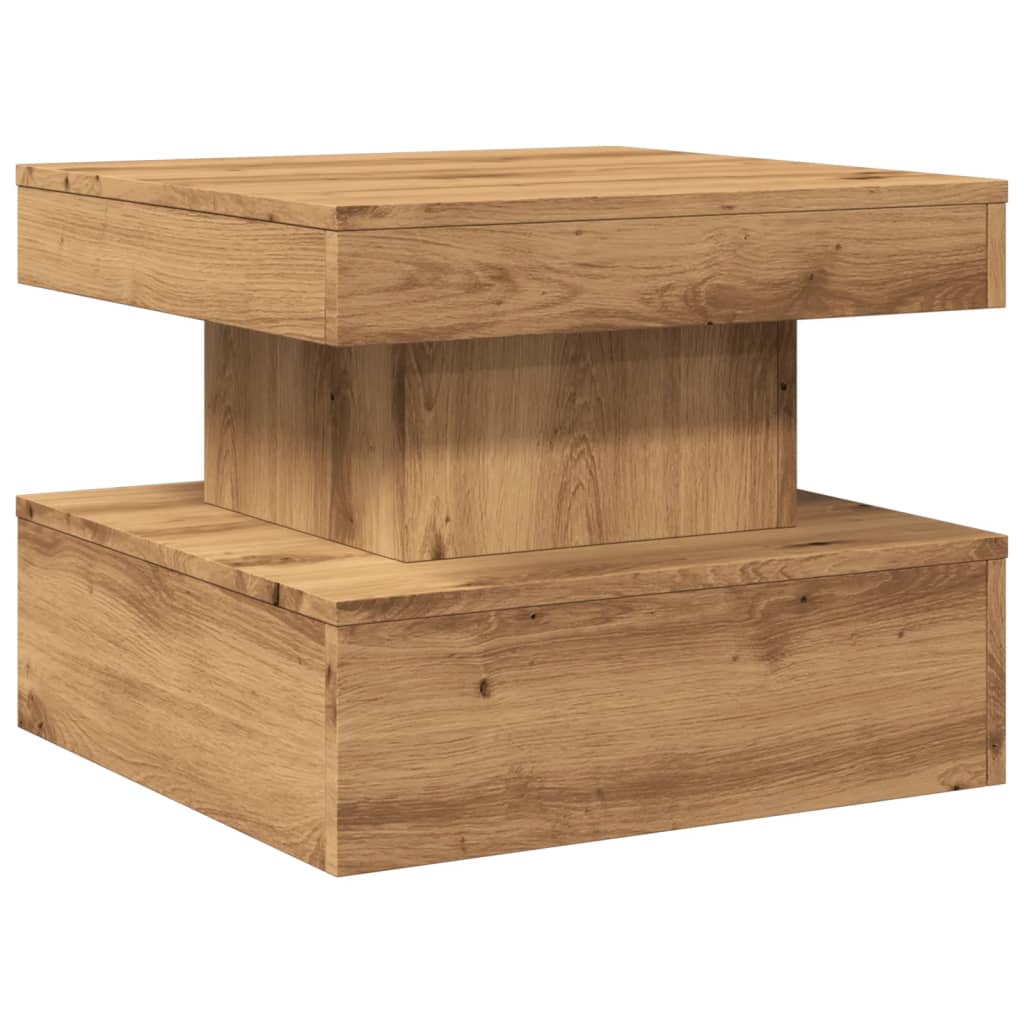 Salongbord med LED-lys artisan eik 50x50x40 cm