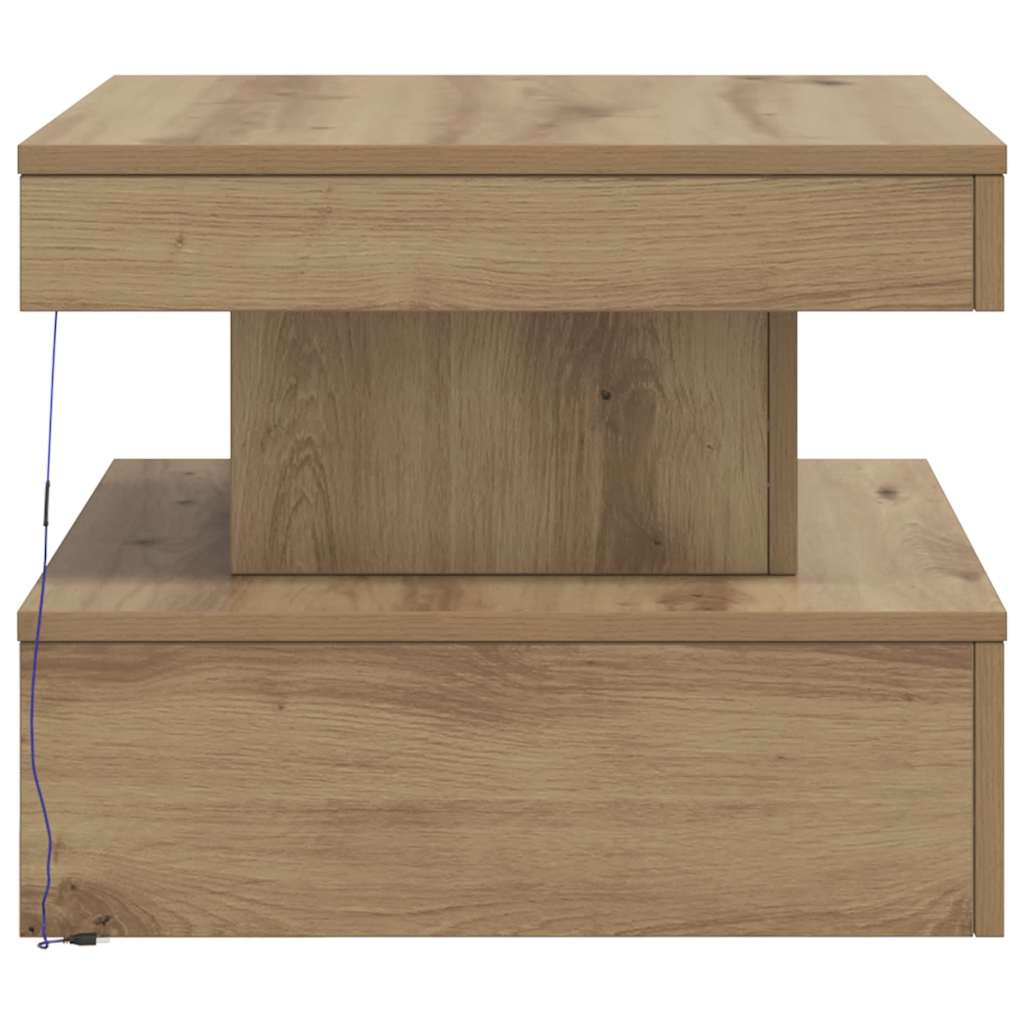 Salongbord med LED-lys artisan eik 50x50x40 cm